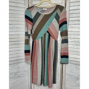 Egs by Eloges Multi Color Striped Long Sleeve Empire-Waist Dress Size Small NWOT